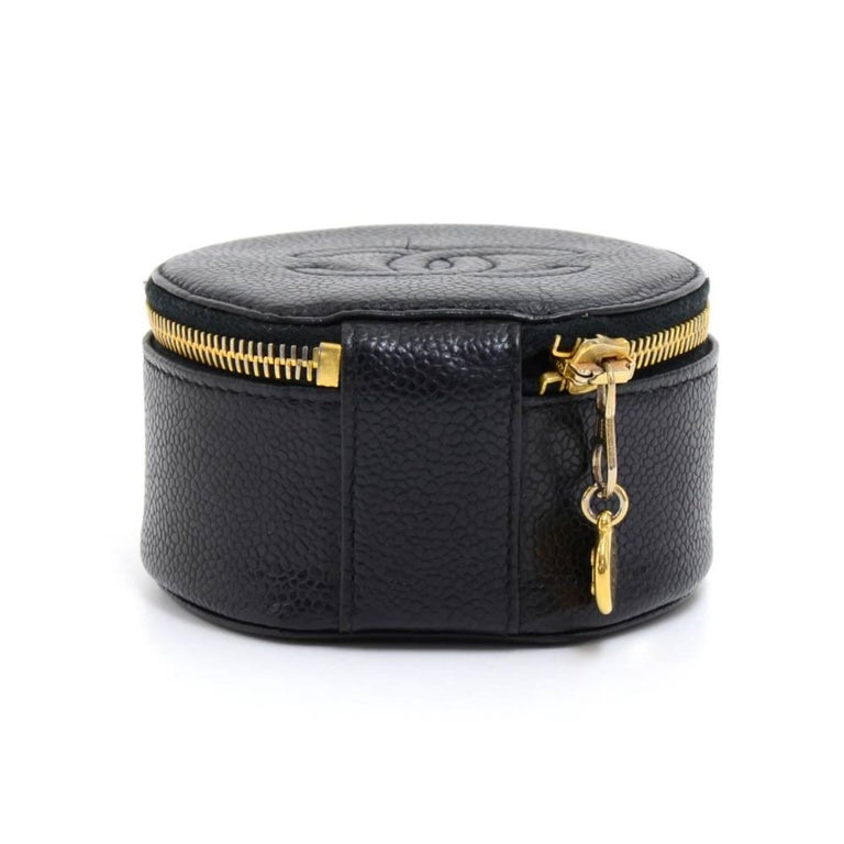 CHANEL Caviar Round Jewelry Travel Case Black 46925