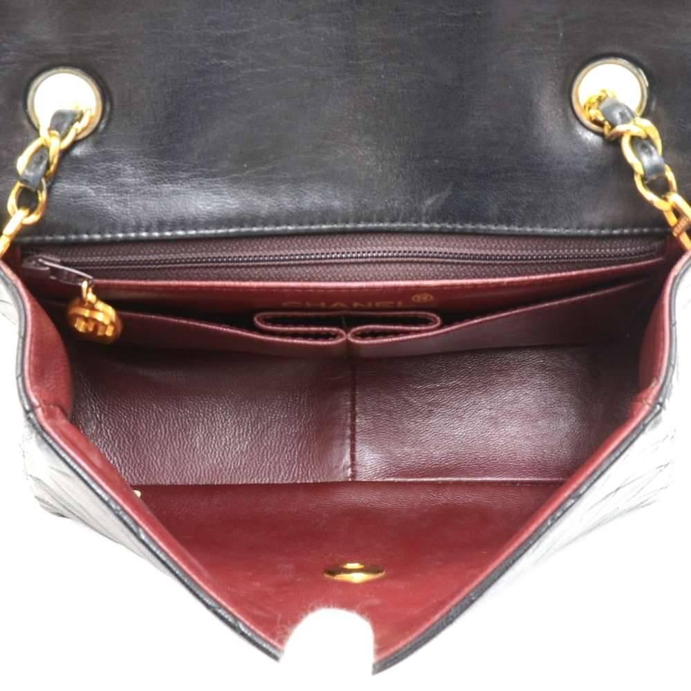 Vintage Chanel 8” Flap Black Quilted Leather Mini Shoulder Bag 6