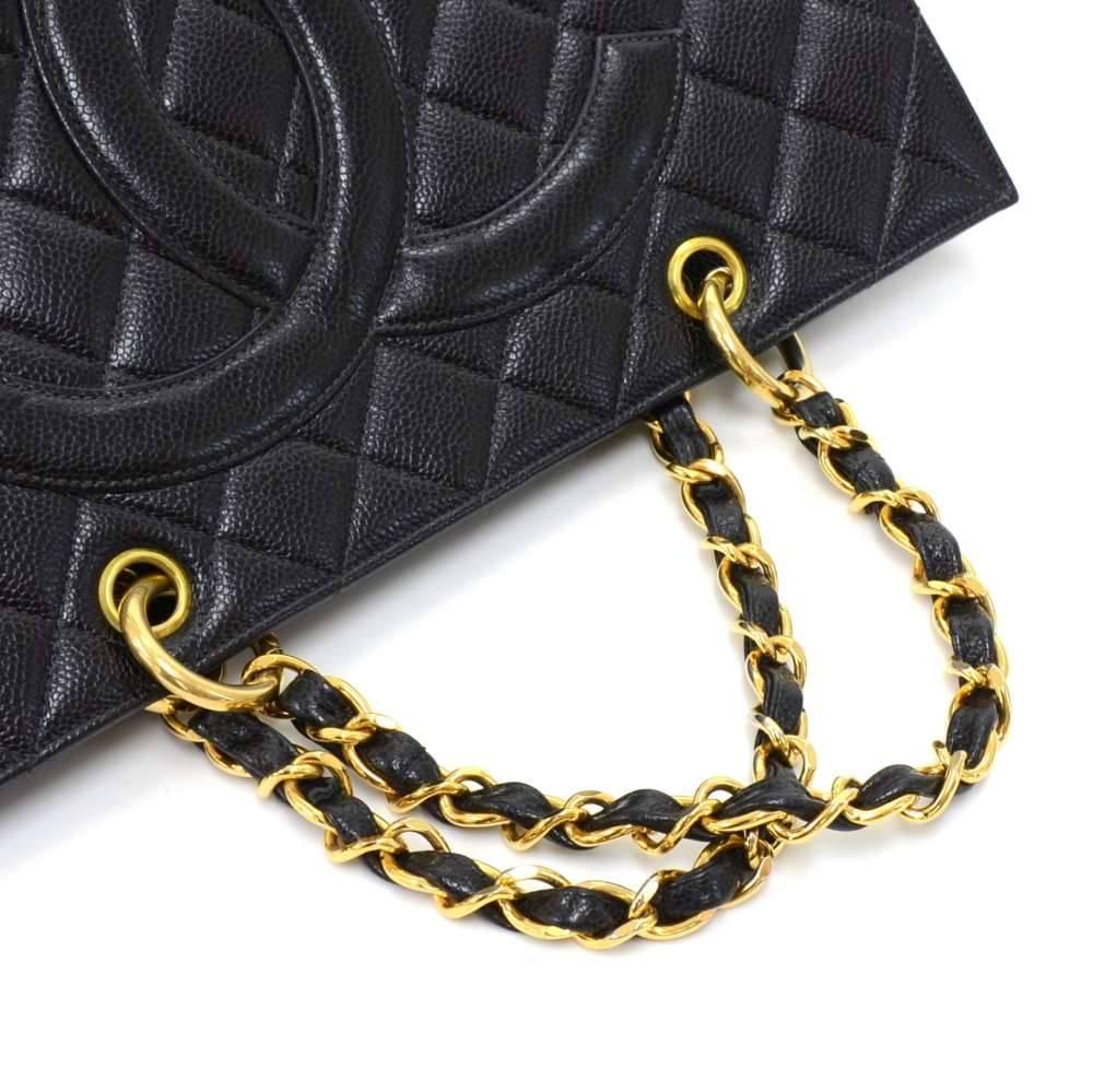 Chanel Vintage Black Quilted Caviar Leather Shopping Tote Bag  1