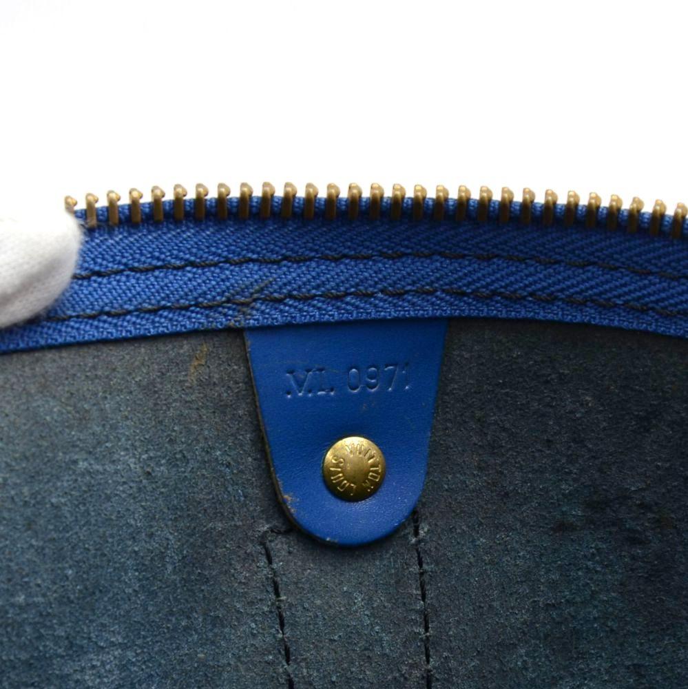 Vintage Louis Vuitton Keepall 45 Blue Epi Leather Duffle Travel Bag For Sale 2