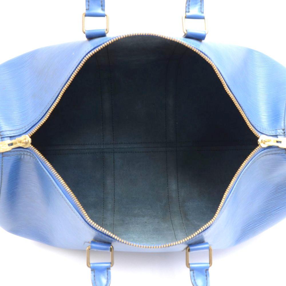 Vintage Louis Vuitton Keepall 45 Blue Epi Leather Duffle Travel Bag For Sale 3