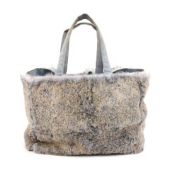 Vintage Chanel Gray Lapin Fur x Suede Leather Hand Tote Bag
