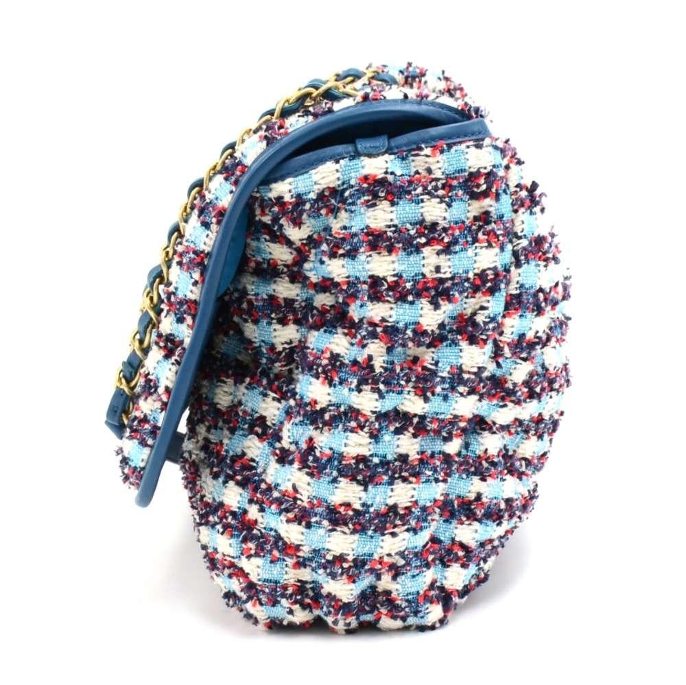 blue tweed handbag