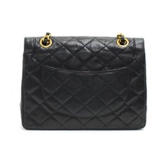 Vintage Chanel 8" Double Flap Black Quilted Leather Paris Limited Shoulder Bag