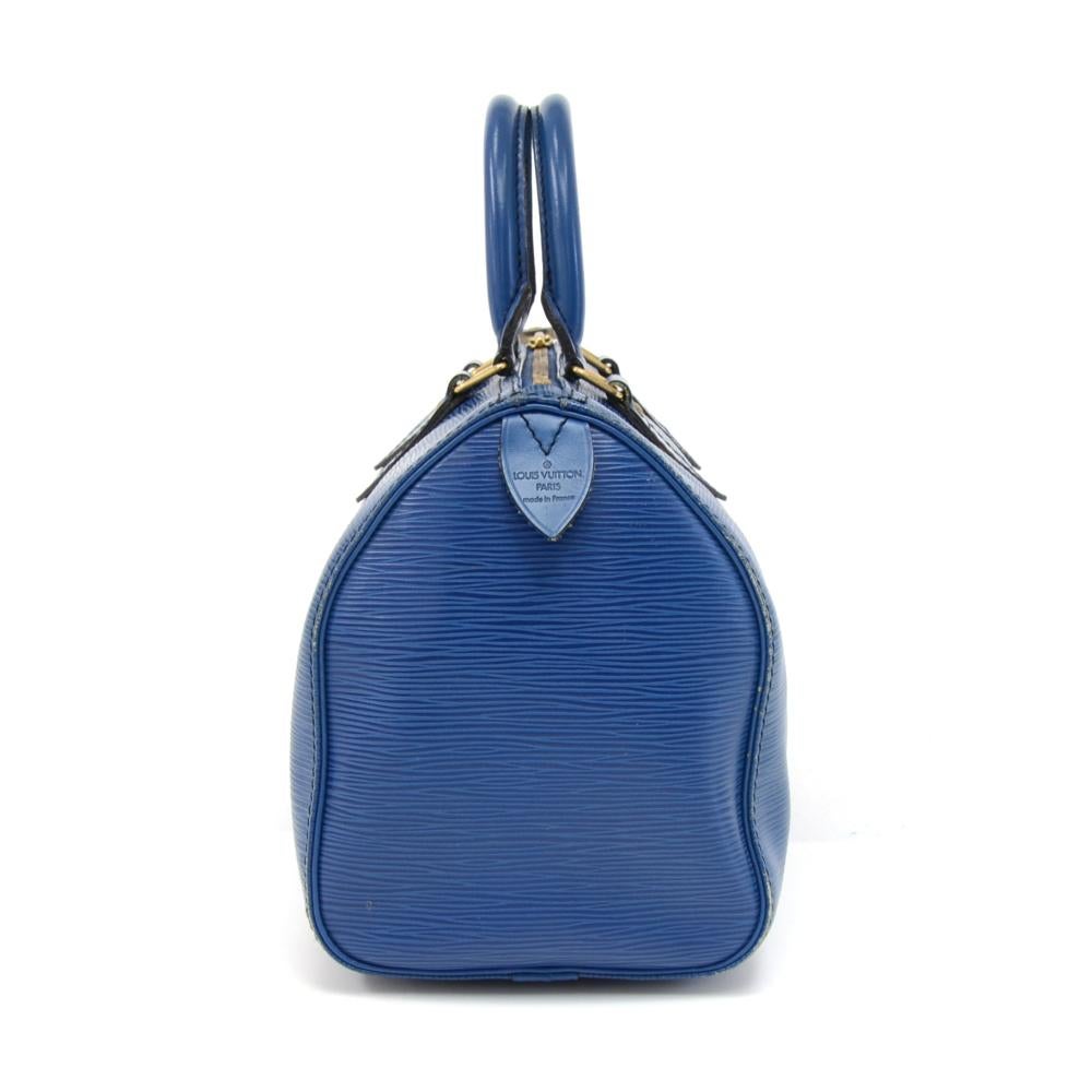 Women's Vintage Louis Vuitton Speedy 25 Blue Epi Leather City Hand Bag For Sale