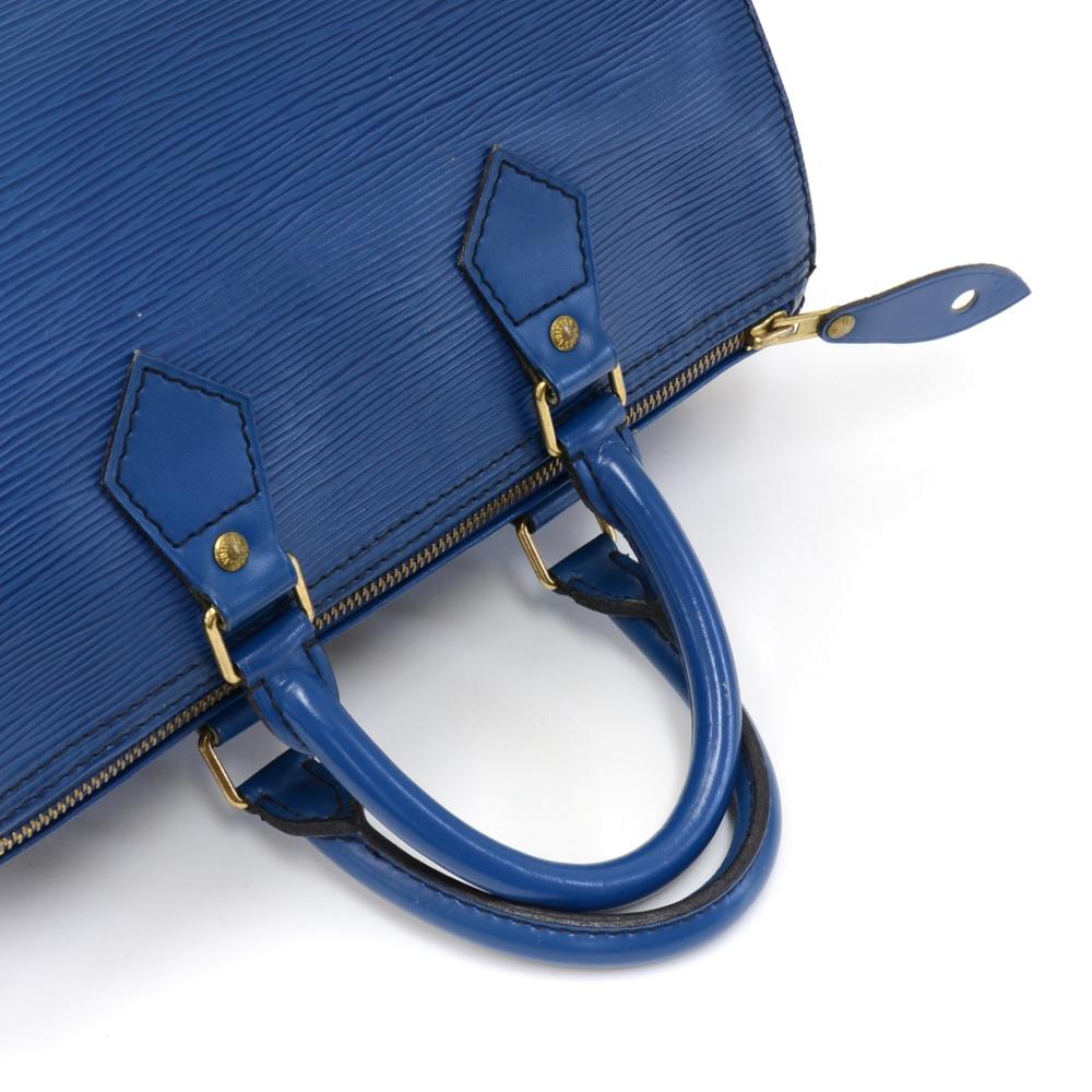 Vintage Louis Vuitton Speedy 25 Blue Epi Leather City Hand Bag For Sale 2