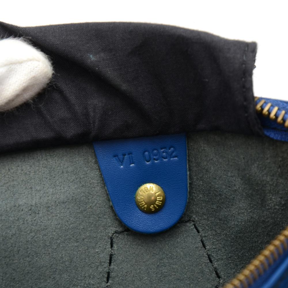 Vintage Louis Vuitton Speedy 25 Blue Epi Leather City Hand Bag For Sale 4