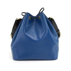 Vintage Louis Vuitton Petit Noe Vio Blue x Black Bicolor Leather Shoulder Bag