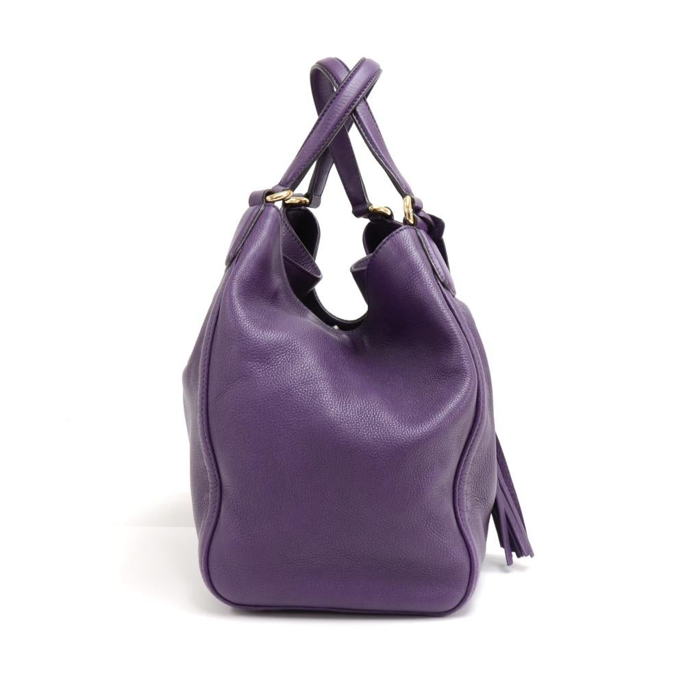Gray Gucci Soho Purple Calfskin Leather Tassel Handbag