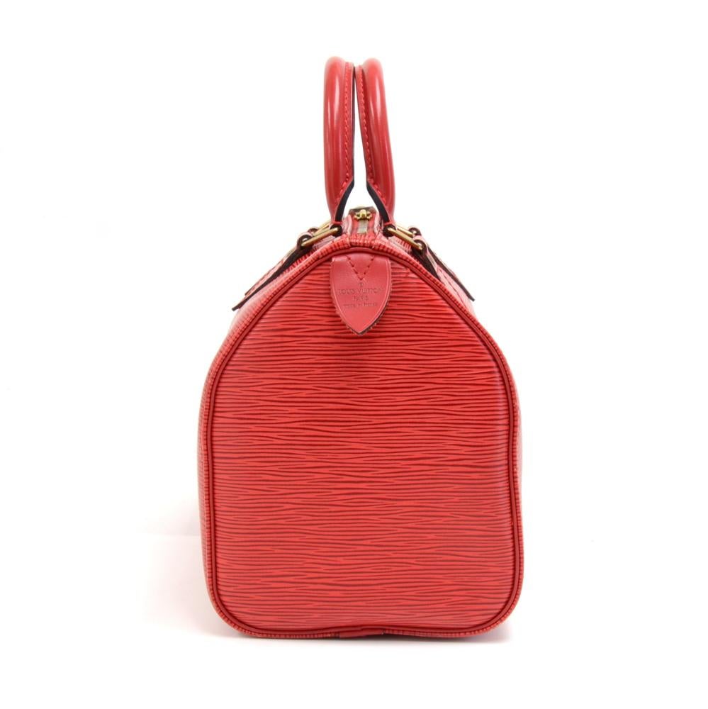 Orange Vintage Louis Vuitton Speedy 25 Red Epi Leather City Hand Bag For Sale