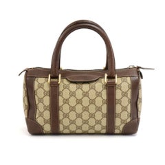 Vintage Gucci GG Supreme Canvas & Brown Leather Mini Boston Bag