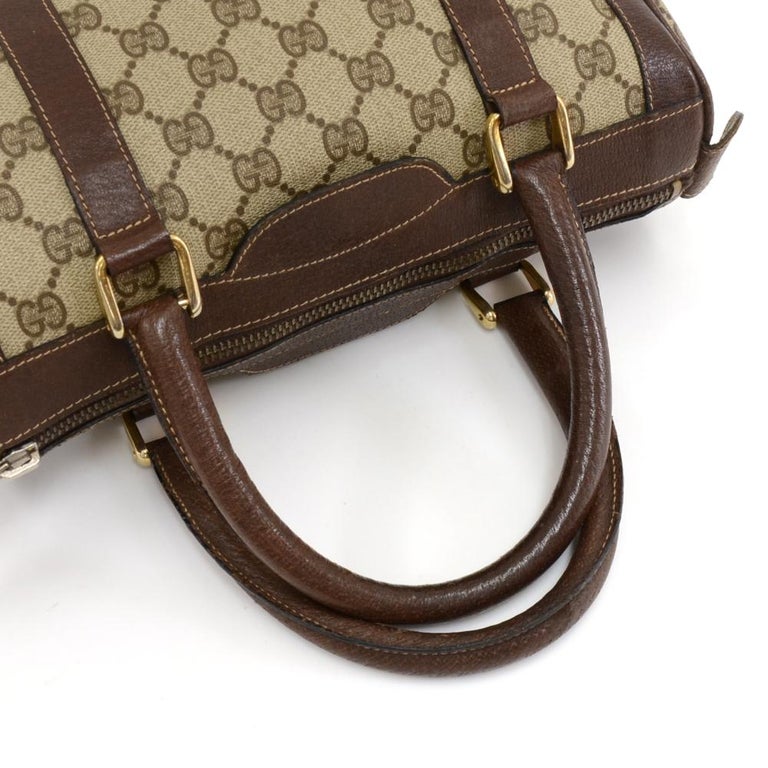 Gucci Vintage Gucci GG Supreme Canvas & Brown Leather Mini Boston Bag