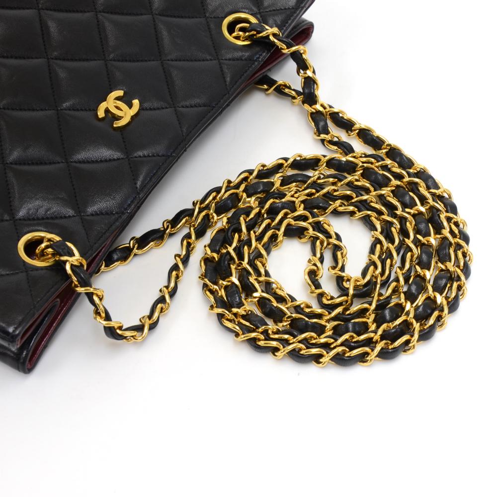 Vintage Chanel Black Quilted Lambskin Leather Tall Chain Shoulder Bag For Sale 2