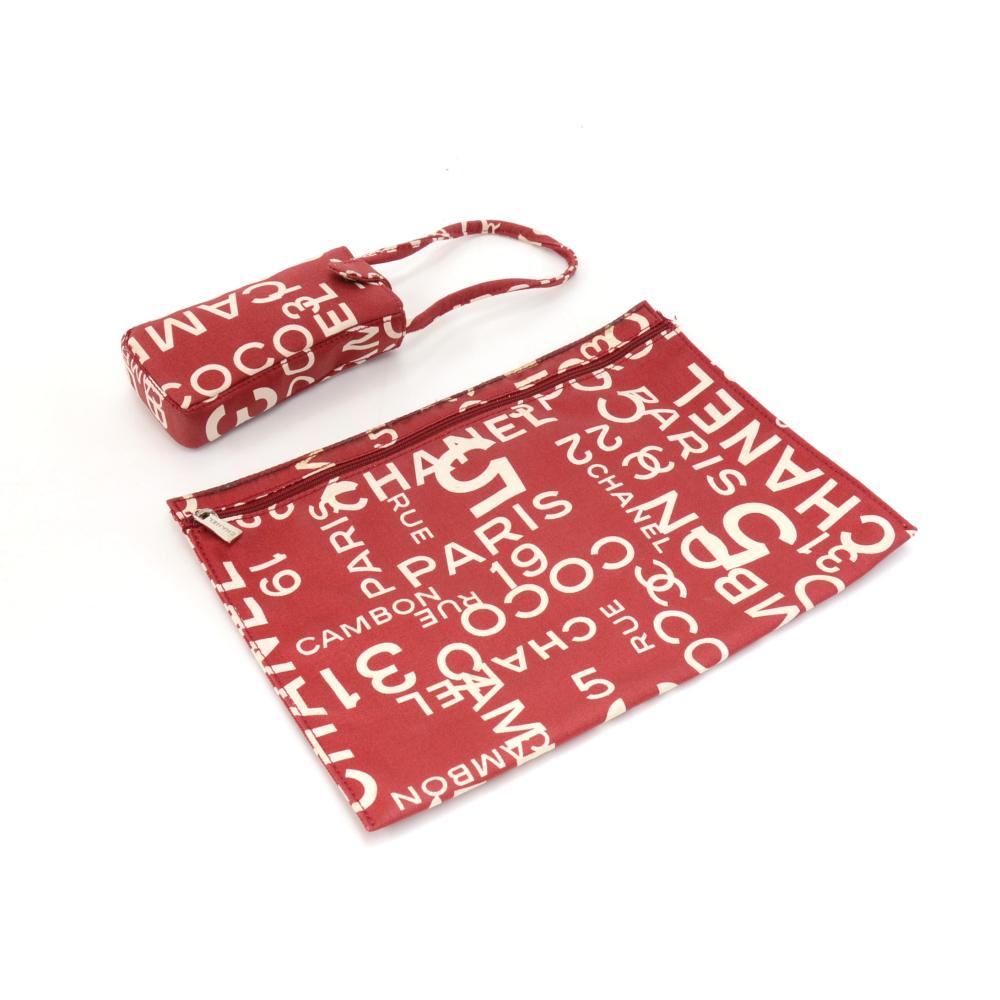 Chanel Sea Line Logo Mania Red Canvas Tote Bag + Pouch For Sale 4