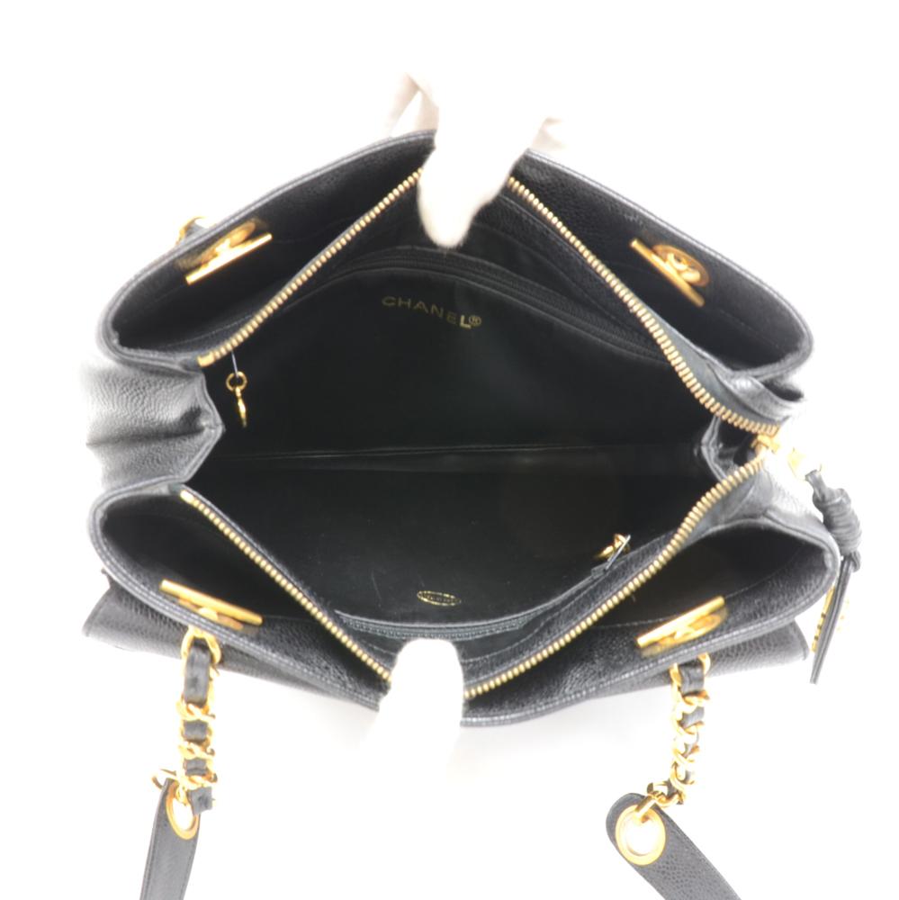 Vintage Chanel Black Caviar Leather Front Envelope Pocket Chain Shoulder Bag For Sale 5