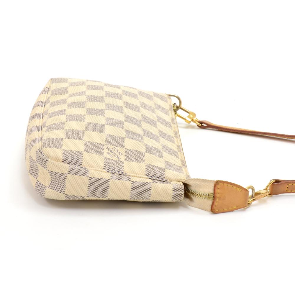 Beige Louis Vuitton Pochette Accessories Damier Azur Canvas Hand Bag + Strap