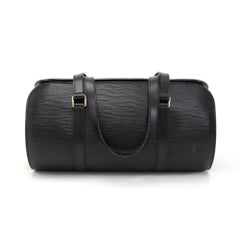 Vintage Louis Vuitton Soufflot Black Epi Leather Hand Bag + Pouch
