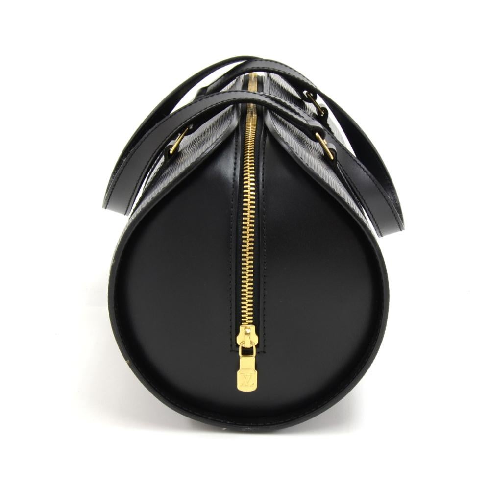 Vintage Louis Vuitton Soufflot Black Epi Leather Hand Bag + Pouch For Sale 1