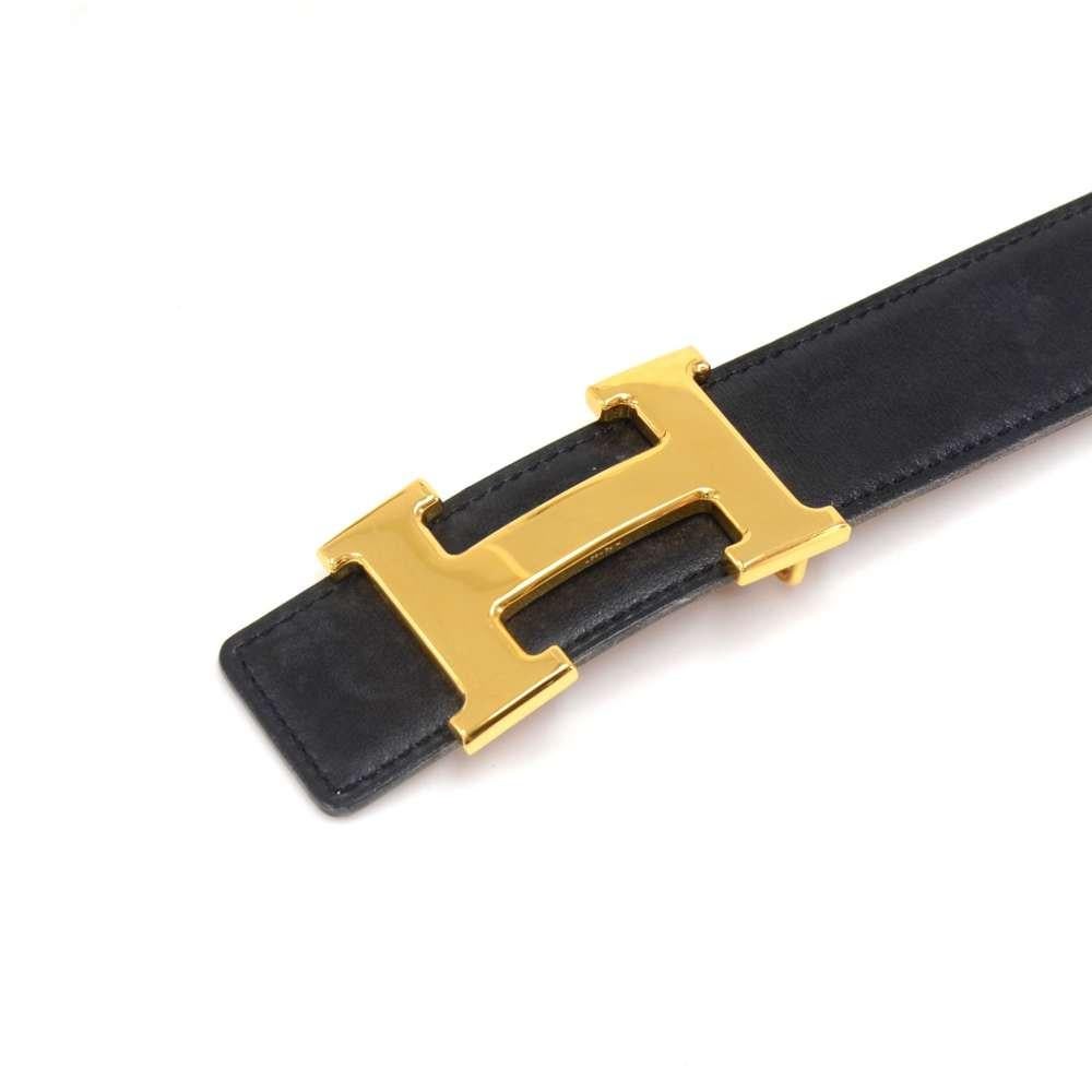Vintage Hermes Brown & Black Leather Gold Tone H Buckle Waist Belt-Size 65 1