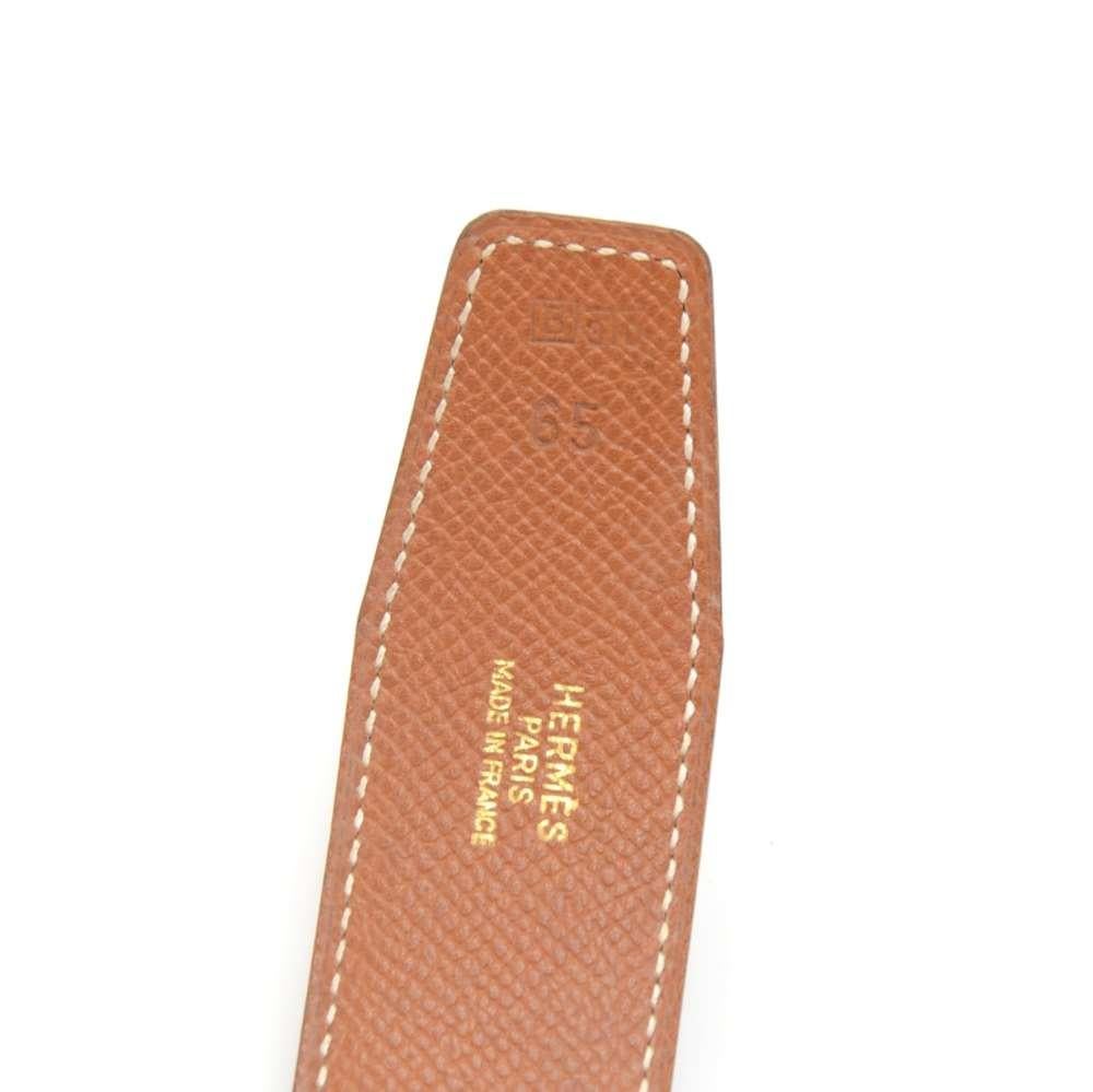 Vintage Hermes Brown & Black Leather Gold Tone H Buckle Waist Belt-Size 65 2