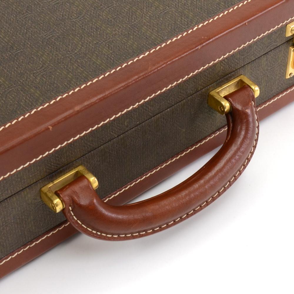 Black Vintage Gucci Monogram Brown Leather Briefcase Travel Bag For Sale