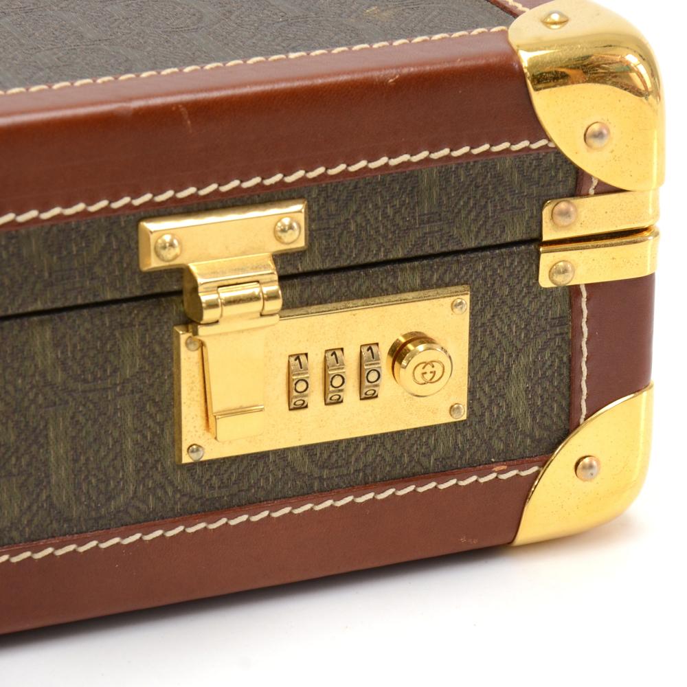 Vintage Gucci Monogram Brown Leather Briefcase Travel Bag In Good Condition For Sale In Fukuoka, Kyushu