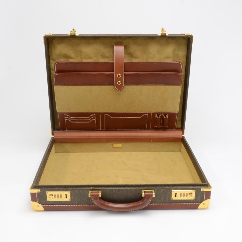 Vintage Gucci Monogram Brown Leather Briefcase Travel Bag For Sale 2