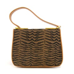 Vintage Fendi Tobacco Tiger Print Canvas & Brown and Yellow  leather Flap Should