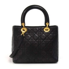 Christian Dior Lady Dior Black Cannage Quilted Lambskin Handbag + Strap