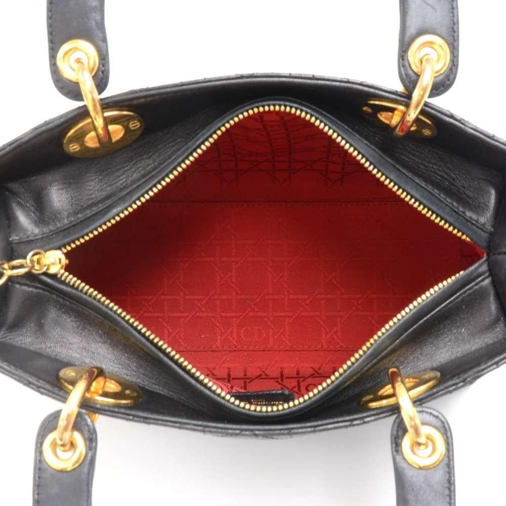 Christian Dior Lady Dior Black Cannage Quilted Lambskin Handbag + Strap 6
