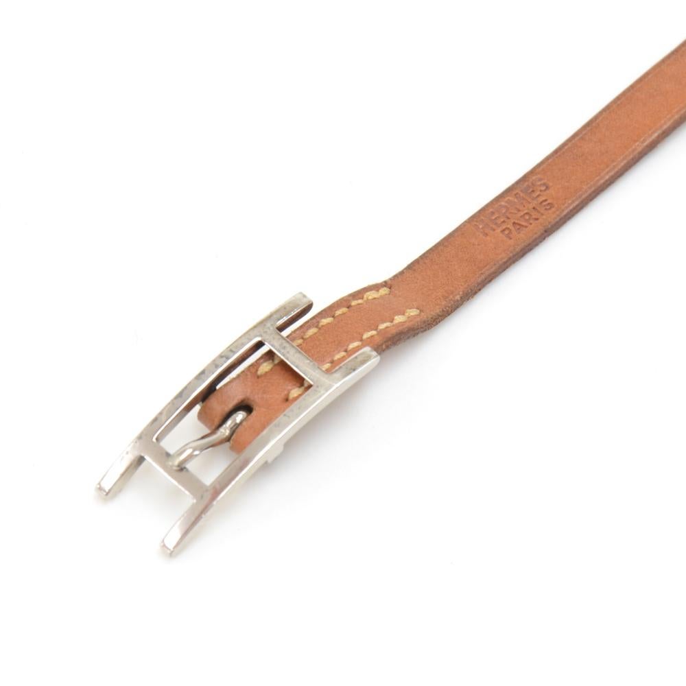 Hermes Api III Brown Leather Silver Tone H Logo Wrap Bracelet For Sale 1