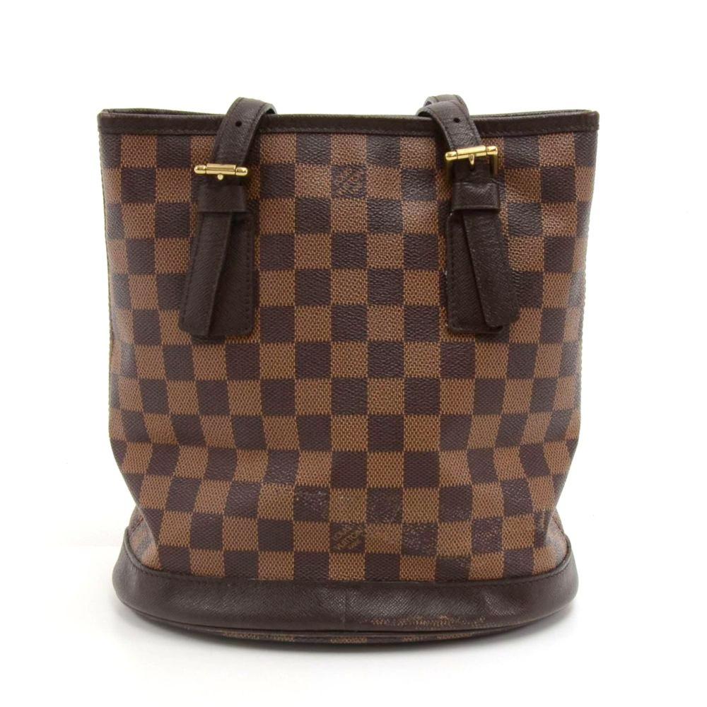 Brown Vintage Louis Vuitton Marais Ebene Damier Canvas Shoulder Bag + Pouch