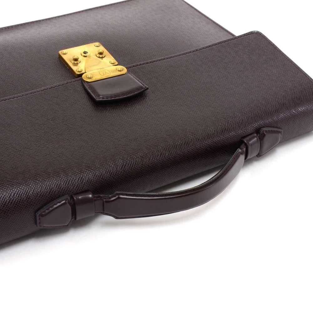 Vintage Louis Vuitton Serviette Kourad Burgundy Taiga Leather Briefcase Bag For Sale 1