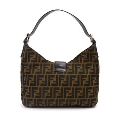 Fendi Tobacco Zucca Monogram Canvas & Brown Leather Small Hobo Bag