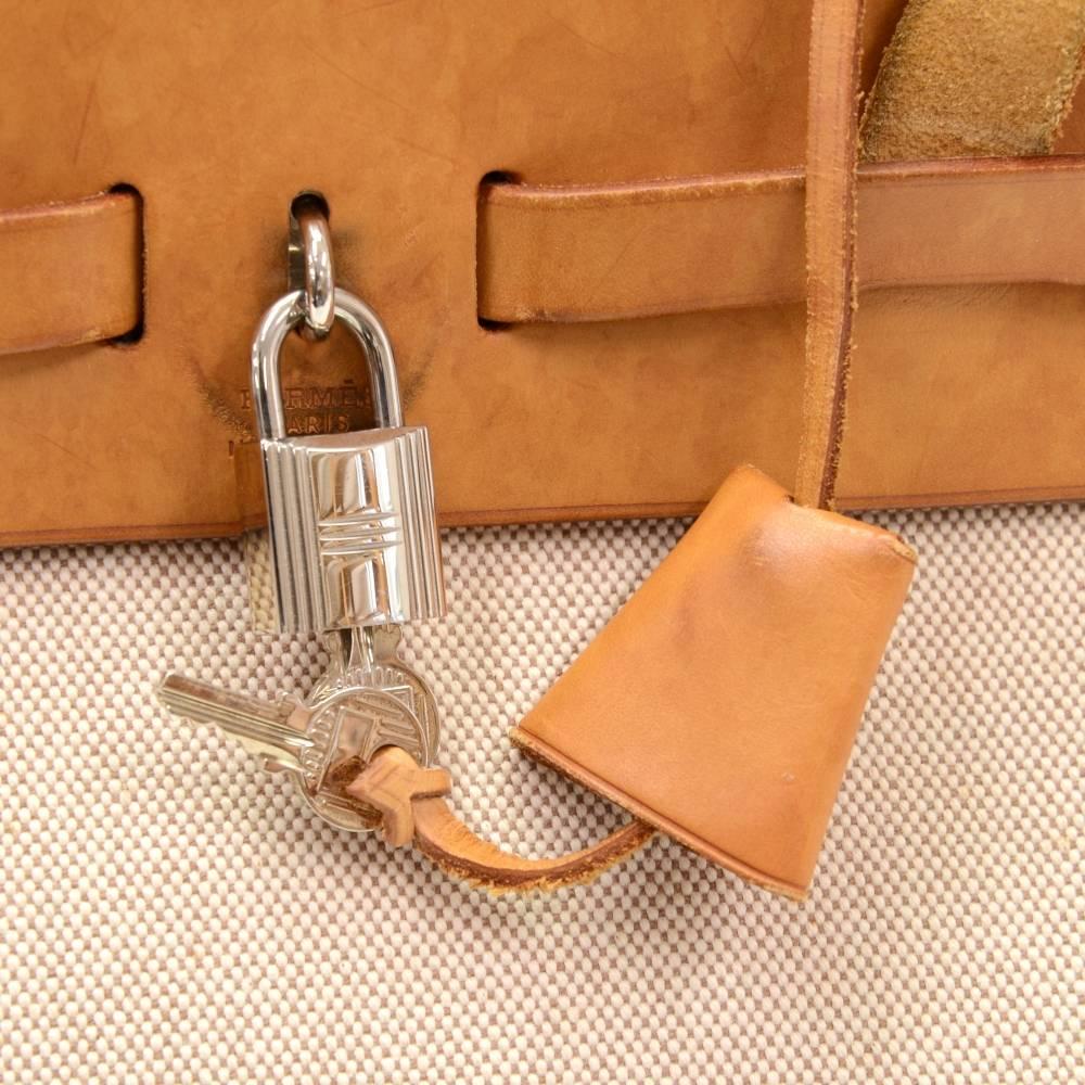 Women's Hermes Herbag Ado 2 in 1 Beige Canvas Brown Leather Backpack Bag