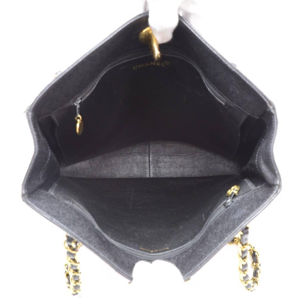 Vintage Chanel Black Quilted Caviar Leather Tote Shoulder Bag Large CC 6