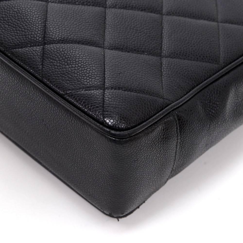 Vintage Chanel Black Quilted Caviar Leather Tote Shoulder Bag Large CC 2