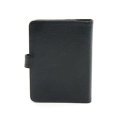 Vintage Chanel Black Caviar Leather 6 Ring Agenda Cover