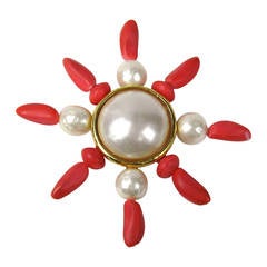 Dominique Aurientis Gold Gilt Baroque Pearl Coral Brooch 1980s 6