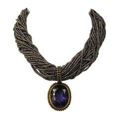 Stephen DWECK Amethyst Sterling 32 strand stone bib Necklace New Old Stock 1995 12