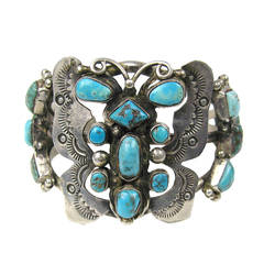 OLD Pawn Southwestern Navajo Turquoise Cuff Bracelet Butterfly