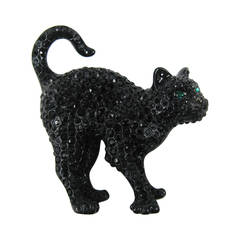 Swarovski Crystal Glitz Black Cat Brooch Pin New Old Stock 8
