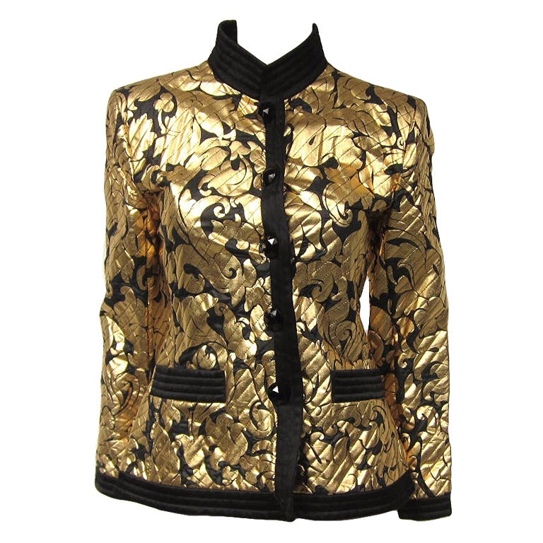 Yves Saint Laurent Gold Black Silk Evening Jacket 36 For Sale at 1stdibs