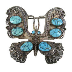 Navajo Sterling silver turquoise butterfly Pendant Brooch 11