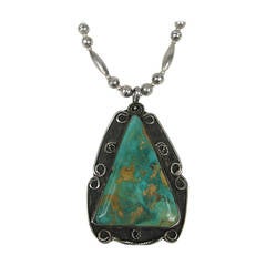 Navajo Sterling silver Old Pawn Hachita turquoise Drop Necklace Yazzie 6