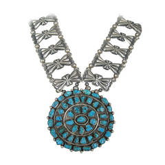 Sterling Pawn Butterfly link Squash Blossom Turquoise Necklace 11
