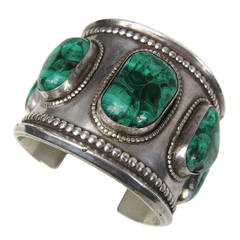 1950's Navajo Southwestern Sterling Malachite Massive Cuff Bracelet 3