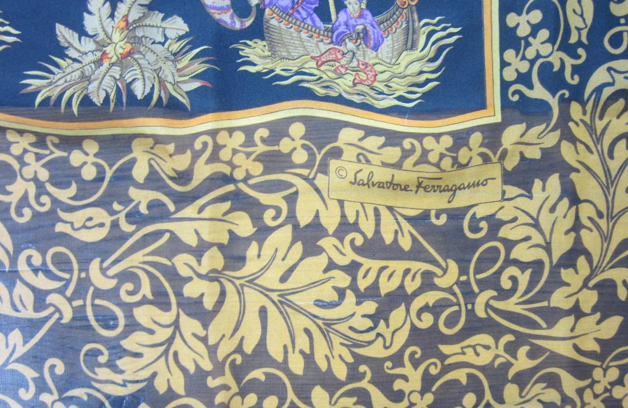 Salvatore Ferragamo Silk scarf oriental Motif Oversized In Excellent Condition In Wallkill, NY