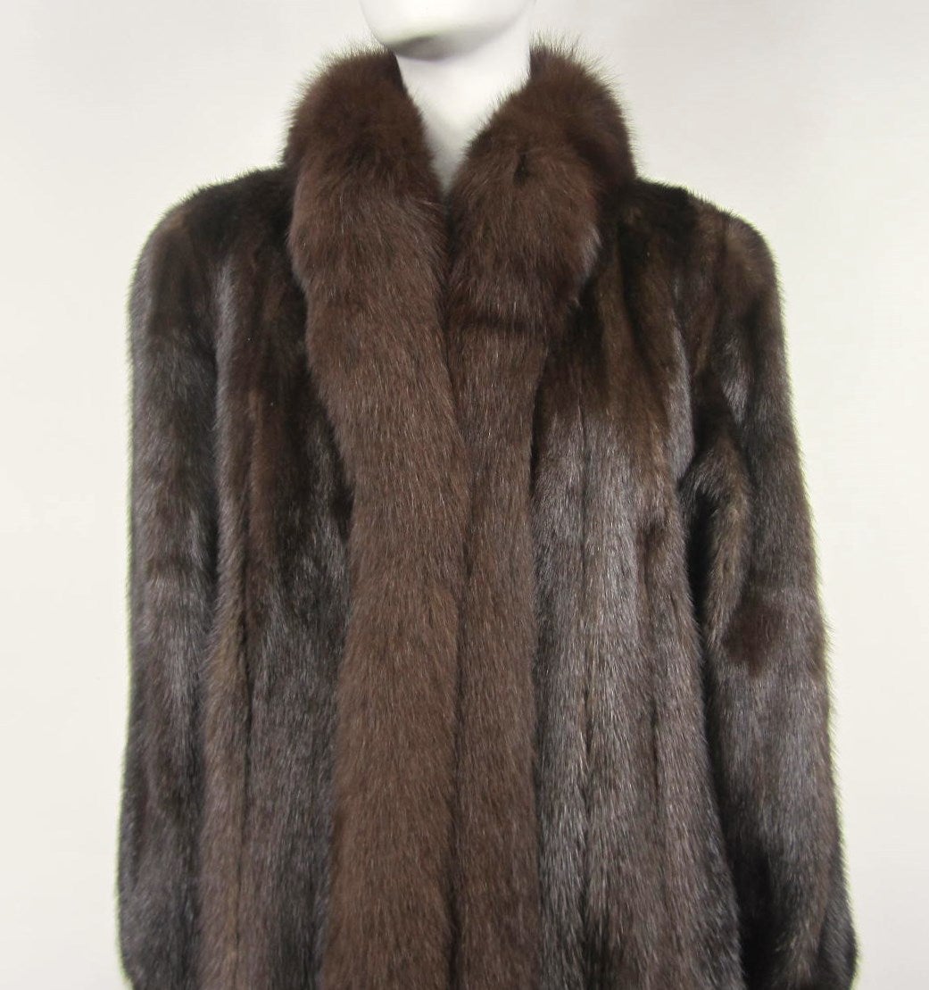 Ranch Mink Fur with Fox Collar and Trim Full length Coat For Sale at ...