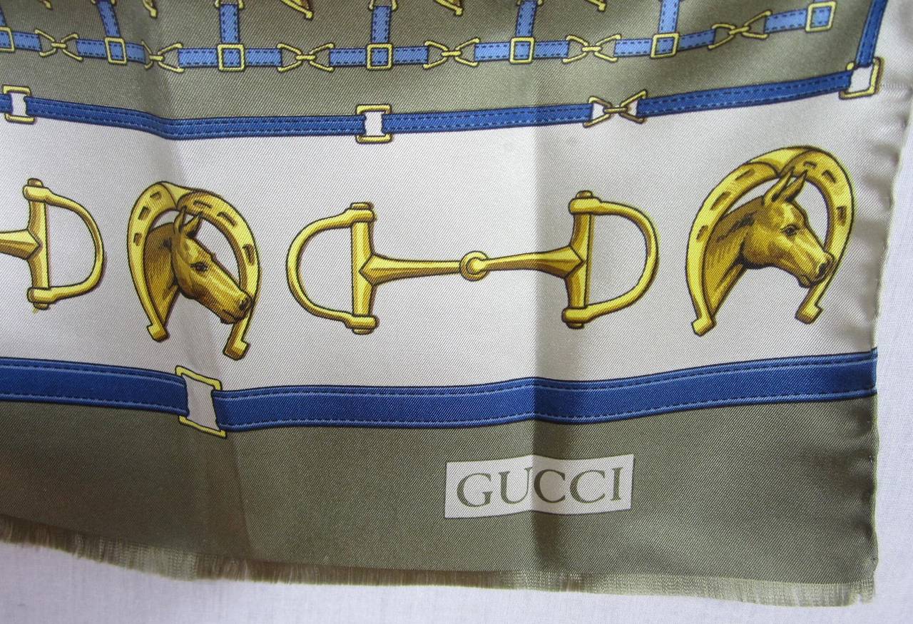 Long Rectangular Gucci Silk Scarf
Never worn
Out of a huge collection of Hermes, Escada and Gucci scarves that were purchased in the 1980s and stored away till now. 

Measuring 17